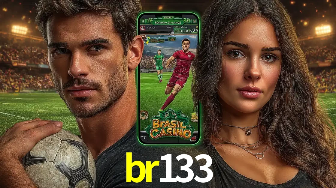 Homem segurando uma bola de futebol e uma mulher ao lado de um smartphone exibindo o jogo de apostas esportivas da br133. Faça seu palpite no cassino online.